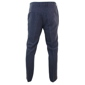 Martez - Men's Herringbone Tweed Trousers Blue Brown - Navy - House of Cavani - 3