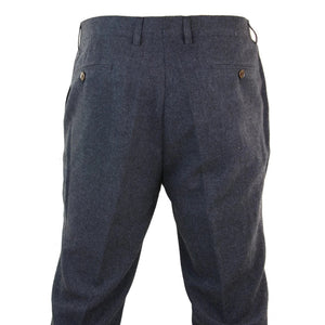 Martez - Men's Herringbone Tweed Trousers Blue Brown - Navy - House of Cavani - 4