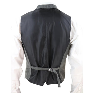 Martez - Men's Waistcoat Wool Herringbone Tweed Dark Grey Formal Classic 1920s Tailored - House of Cavani - 3
