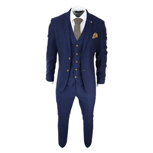 Abito Classico da Uomo 3 Pezzi Blu Scuro Birdseye di Matrimonio Ballo Formale - Paul Andrew - 2