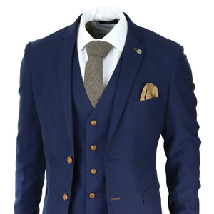 Abito Classico da Uomo 3 Pezzi Blu Scuro Birdseye di Matrimonio Ballo Formale - Paul Andrew - 3