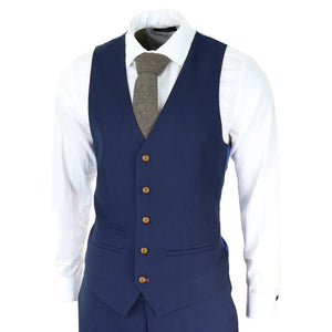 Abito Classico da Uomo 3 Pezzi Blu Scuro Birdseye di Matrimonio Ballo Formale - Paul Andrew - 4