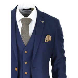Abito Classico da Uomo 3 Pezzi Blu Scuro Birdseye di Matrimonio Ballo Formale - Paul Andrew - 5