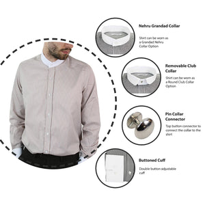Men's 1920s Shirt Removable Collar Stripe Grandad Nehru Shelby Penny Button - Beige - TruClothing.com - 12