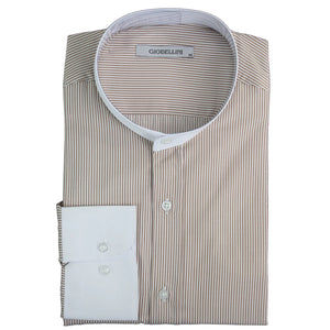 Men's 1920s Shirt Removable Collar Stripe Grandad Nehru Shelby Penny Button - Beige - TruClothing.com - 13