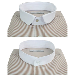 Men's 1920s Shirt Removable Collar Stripe Grandad Nehru Shelby Penny Button - Beige - TruClothing.com - 14