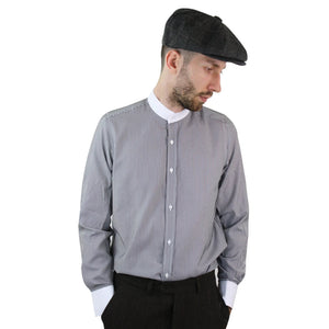 Men's 1920s Shirt Removable Collar Stripe Grandad Nehru Shelby Penny Button - Black - TruClothing.com - 6