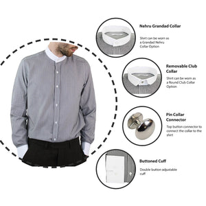 Men's 1920s Shirt Removable Collar Stripe Grandad Nehru Shelby Penny Button - Black - TruClothing.com - 7