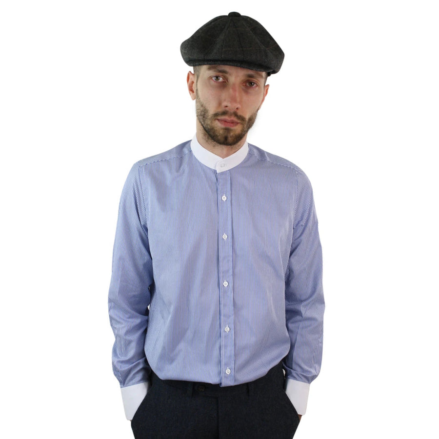 Męska koszula w stylu lat 20. w paski z odpinanym kołnierzykiem - Niebieski - TruClothing.com - 1