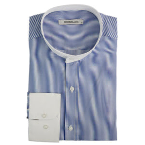 Men's 1920s Shirt Removable Collar Stripe Grandad Nehru Shelby Penny Button - Blue - TruClothing.com - 2