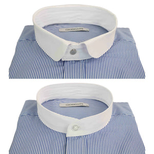 Men's 1920s Shirt Removable Collar Stripe Grandad Nehru Shelby Penny Button - Blue - TruClothing.com - 3