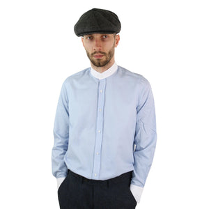Men's 1920s Shirt Removable Collar Stripe Grandad Nehru Shelby Penny Button - Light Blue - TruClothing.com - 16