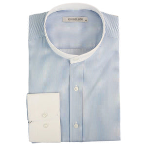 Men's 1920s Shirt Removable Collar Stripe Grandad Nehru Shelby Penny Button - Light Blue - TruClothing.com - 18