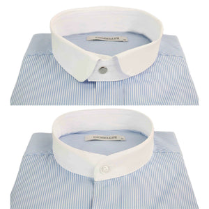 Men's 1920s Shirt Removable Collar Stripe Grandad Nehru Shelby Penny Button - Light Blue - TruClothing.com - 19