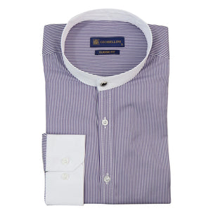 Men's 1920s Shirt Removable Collar Stripe Grandad Nehru Shelby Penny Button - Navy - TruClothing.com - 28