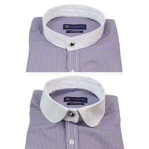 Men's 1920s Shirt Removable Collar Stripe Grandad Nehru Shelby Penny Button - Navy - TruClothing.com - 29