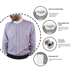 Men's 1920s Shirt Removable Collar Stripe Grandad Nehru Shelby Penny Button - Violet - TruClothing.com - 22