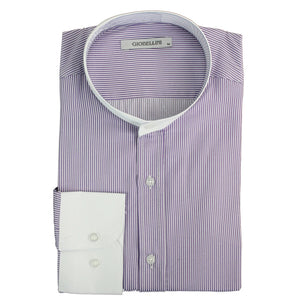 Men's 1920s Shirt Removable Collar Stripe Grandad Nehru Shelby Penny Button - Violet - TruClothing.com - 23