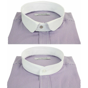 Men's 1920s Shirt Removable Collar Stripe Grandad Nehru Shelby Penny Button - Violet - TruClothing.com - 24