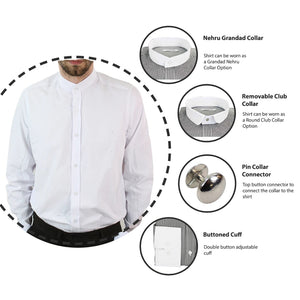 Men's 1920s Shirt Removable Collar Stripe Grandad Nehru Shelby Penny Button - White - TruClothing.com - 33
