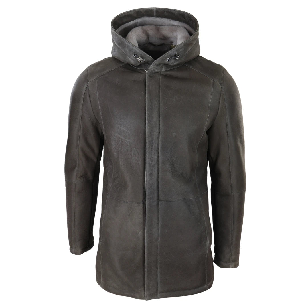 Giaccone Lungo da Uomo stile Classico con Cappuccio in Vera Pelle di Montone - Infinity Leather - 1