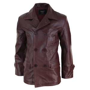Giacca da Uomo in Vera Pelle Doppio Petto Lunga stile dr. who Sherlock - Bordeaux - Infinity Leather - 20