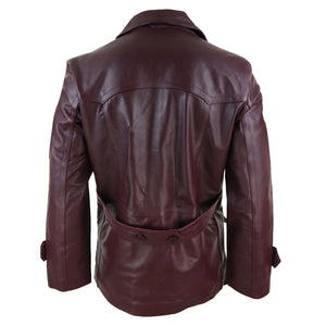 Giacca da Uomo in Vera Pelle Doppio Petto Lunga stile dr. who Sherlock - Bordeaux - Infinity Leather - 23