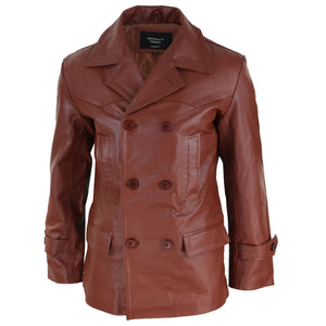 Giacca da Uomo in Vera Pelle Doppio Petto Lunga stile dr. who Sherlock - Nocciola - Infinity Leather - 12