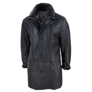 Herrenjacke 100% Echtleder 3/4 Schaffell Knopfleiste Reißverschluss Warm - Schwarz - Infinity Leather - 2