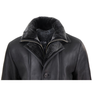 Herrenjacke 100% Echtleder 3/4 Schaffell Knopfleiste Reißverschluss Warm - Schwarz - Infinity Leather - 3