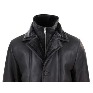 Herrenjacke 100% Echtleder 3/4 Schaffell Knopfleiste Reißverschluss Warm - Schwarz - Infinity Leather - 4
