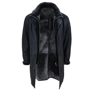 Herrenjacke 100% Echtleder 3/4 Schaffell Knopfleiste Reißverschluss Warm - Schwarz - Infinity Leather - 5