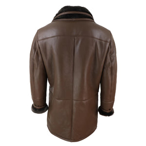 Herrenjacke 100% Echtleder 3/4 Schaffell Knopfleiste Reißverschluss Warm - Braun - Infinity Leather - 12