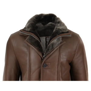 Herrenjacke 100% Echtleder 3/4 Schaffell Knopfleiste Reißverschluss Warm - Braun - Infinity Leather - 9