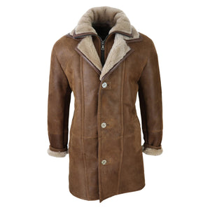 Herrenjacke 100% Echtleder 3/4 Schaffell Knopfleiste Reißverschluss Warm - Hellbraun - Infinity Leather - 13
