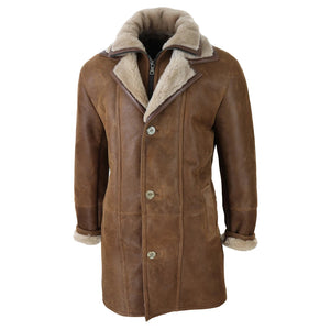 Herrenjacke 100% Echtleder 3/4 Schaffell Knopfleiste Reißverschluss Warm - Hellbraun - Infinity Leather - 14