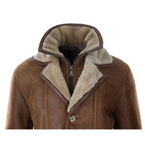 Herrenjacke 100% Echtleder 3/4 Schaffell Knopfleiste Reißverschluss Warm - Hellbraun - Infinity Leather - 16