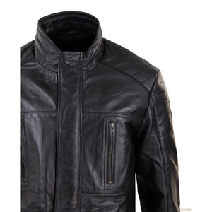 Giaccone Lungo da Uomo in Vera Pelle Invernale con Zip stile Safari - Nero - Infinity Leather - 3