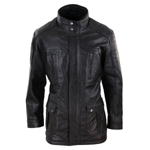 Giaccone Lungo da Uomo in Vera Pelle Invernale con Zip stile Safari - Marrone - Infinity Leather - 6