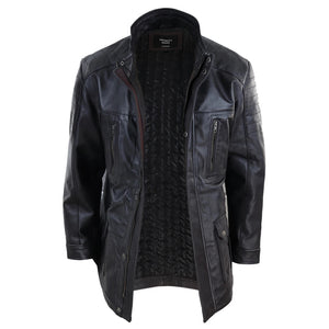 Giaccone Lungo da Uomo in Vera Pelle Invernale con Zip stile Safari - Marrone - Infinity Leather - 9
