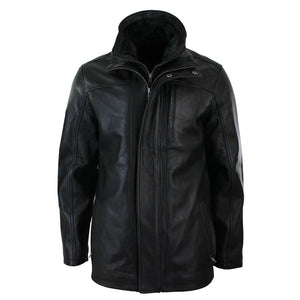 Giacca Lunga Safari da Uomo in Vera Pelle Nera o Marrone e a Doppia Zip - Nero - Infinity Leather - 1