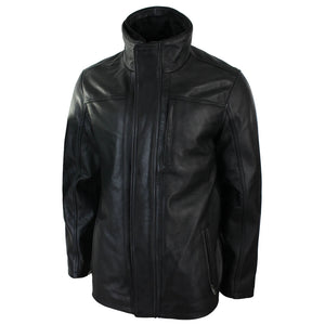 Giacca Lunga Safari da Uomo in Vera Pelle Nera o Marrone e a Doppia Zip - Nero - Infinity Leather - 2