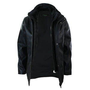 Giacca Lunga Safari da Uomo in Vera Pelle Nera o Marrone e a Doppia Zip - Nero - Infinity Leather - 3