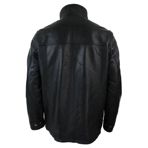 Giacca Lunga Safari da Uomo in Vera Pelle Nera o Marrone e a Doppia Zip - Nero - Infinity Leather - 4