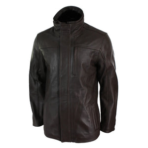 Giacca Lunga Safari da Uomo in Vera Pelle Nera o Marrone e a Doppia Zip - Infinity Leather - 6