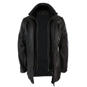 Giacca Lunga Safari da Uomo in Vera Pelle Nera o Marrone e a Doppia Zip - Infinity Leather - 7