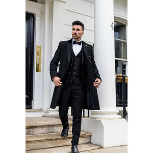Men's 3/4 Long Double Breasted Overcoat Jacket Wool Coat Peaky Blinders - Black - TruClothing.com - 2