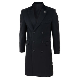 Men's 3/4 Long Double Breasted Overcoat Jacket Wool Coat Peaky Blinders - Black - TruClothing.com - 3