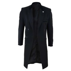 Men's 3/4 Long Double Breasted Overcoat Jacket Wool Coat Peaky Blinders - Black - TruClothing.com - 4