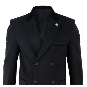 Men's 3/4 Long Double Breasted Overcoat Jacket Wool Coat Peaky Blinders - Black - TruClothing.com - 5